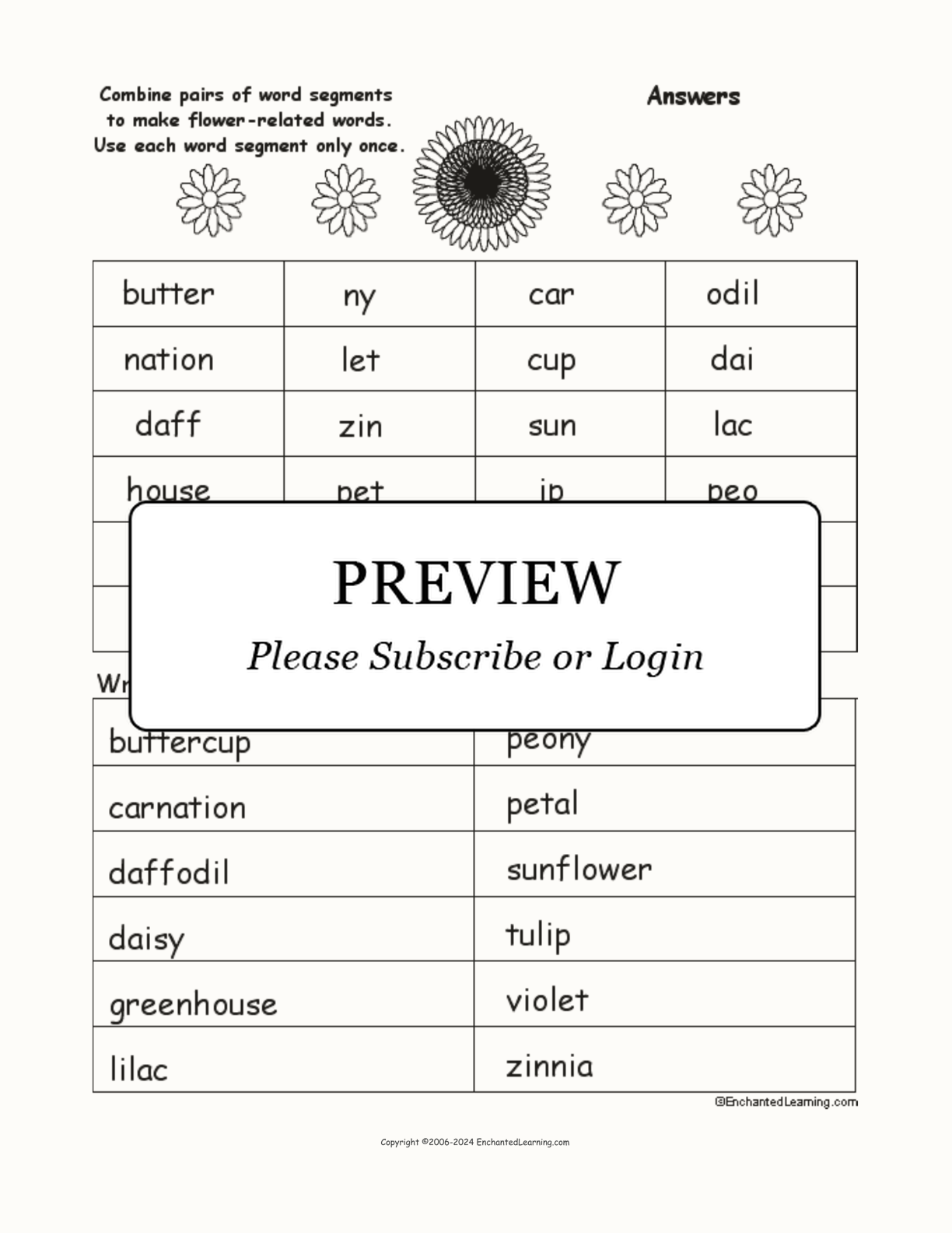 Flower Word Pieces Puzzle interactive worksheet page 2