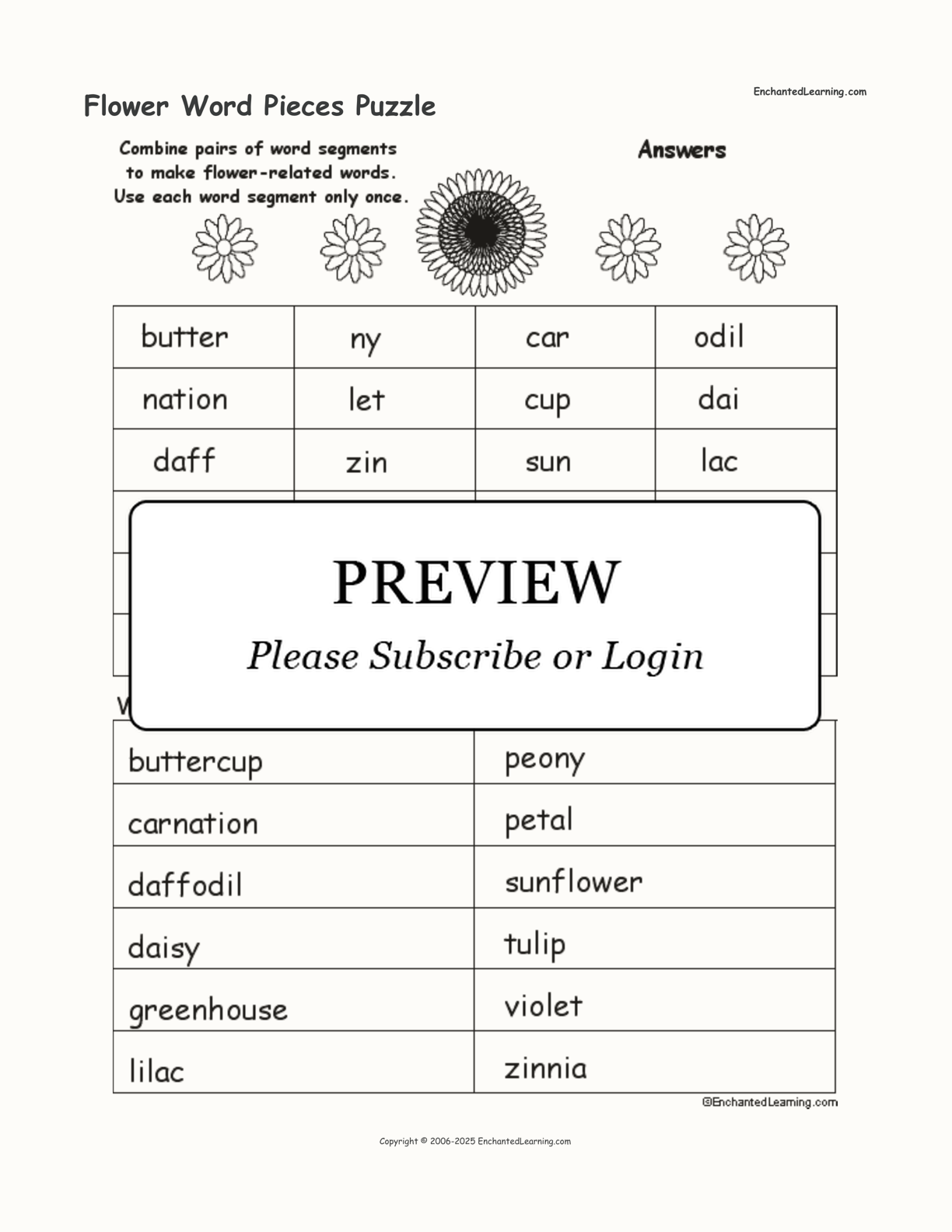 Flower Word Pieces Puzzle interactive worksheet page 2