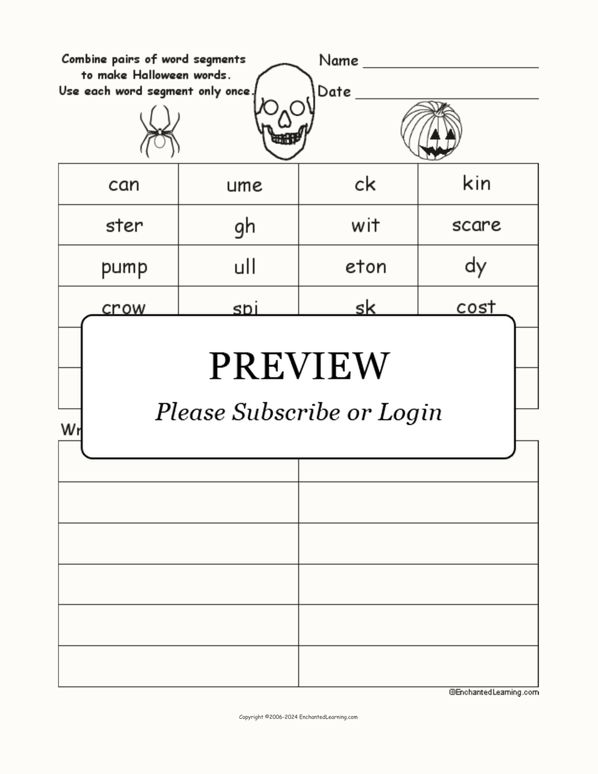 Halloween Word Pieces Puzzle interactive worksheet page 1