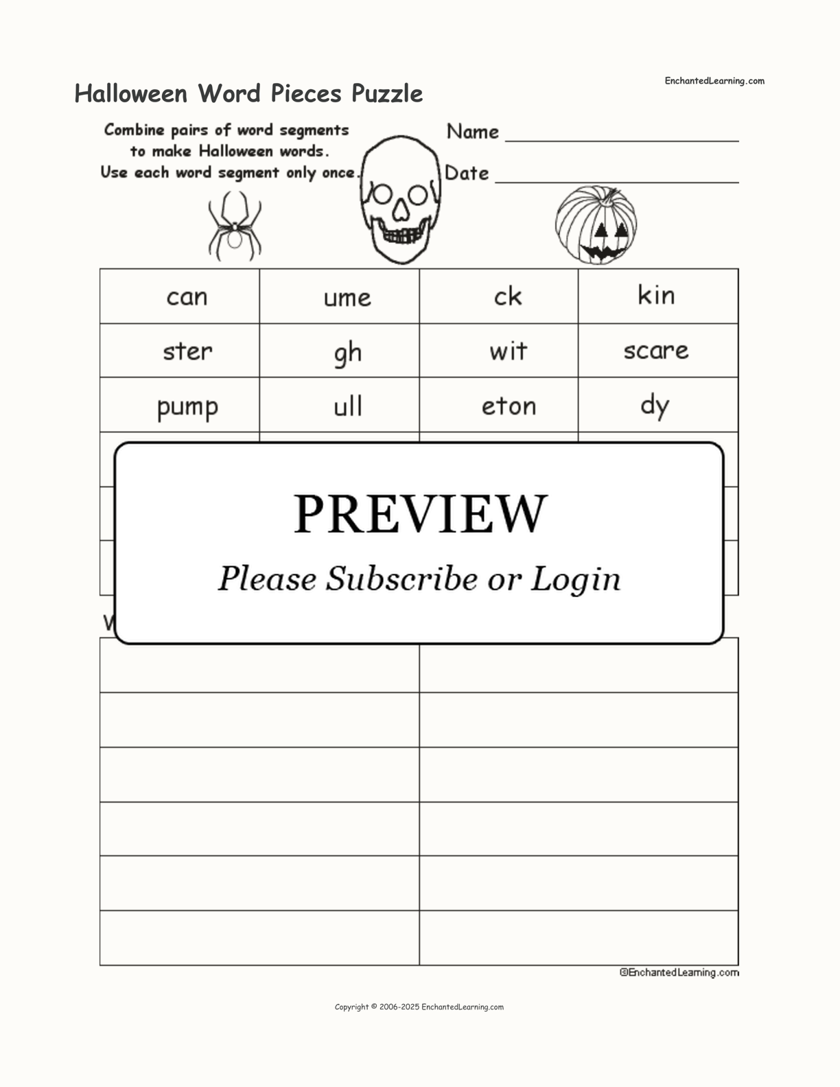 Halloween Word Pieces Puzzle interactive worksheet page 1