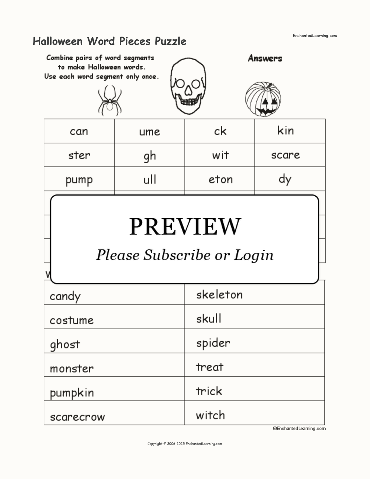 Halloween Word Pieces Puzzle interactive worksheet page 2