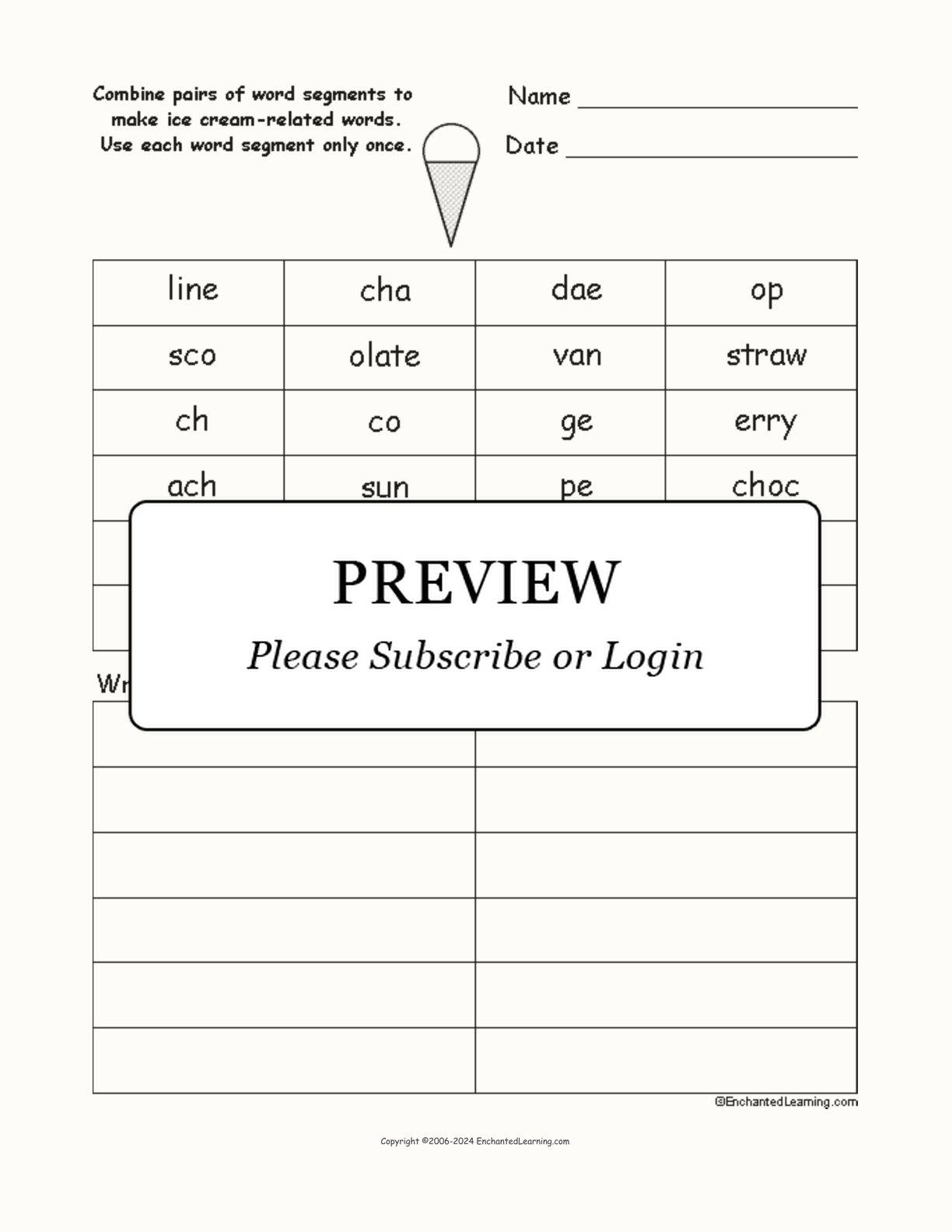 Ice Cream Word Pieces Puzzle interactive worksheet page 1