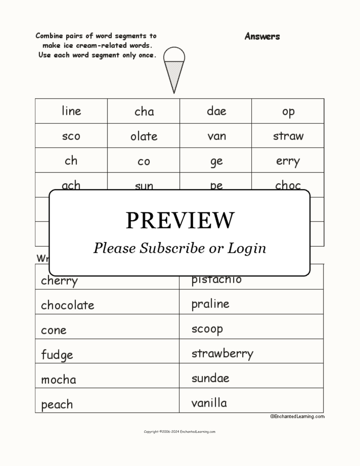 Ice Cream Word Pieces Puzzle interactive worksheet page 2