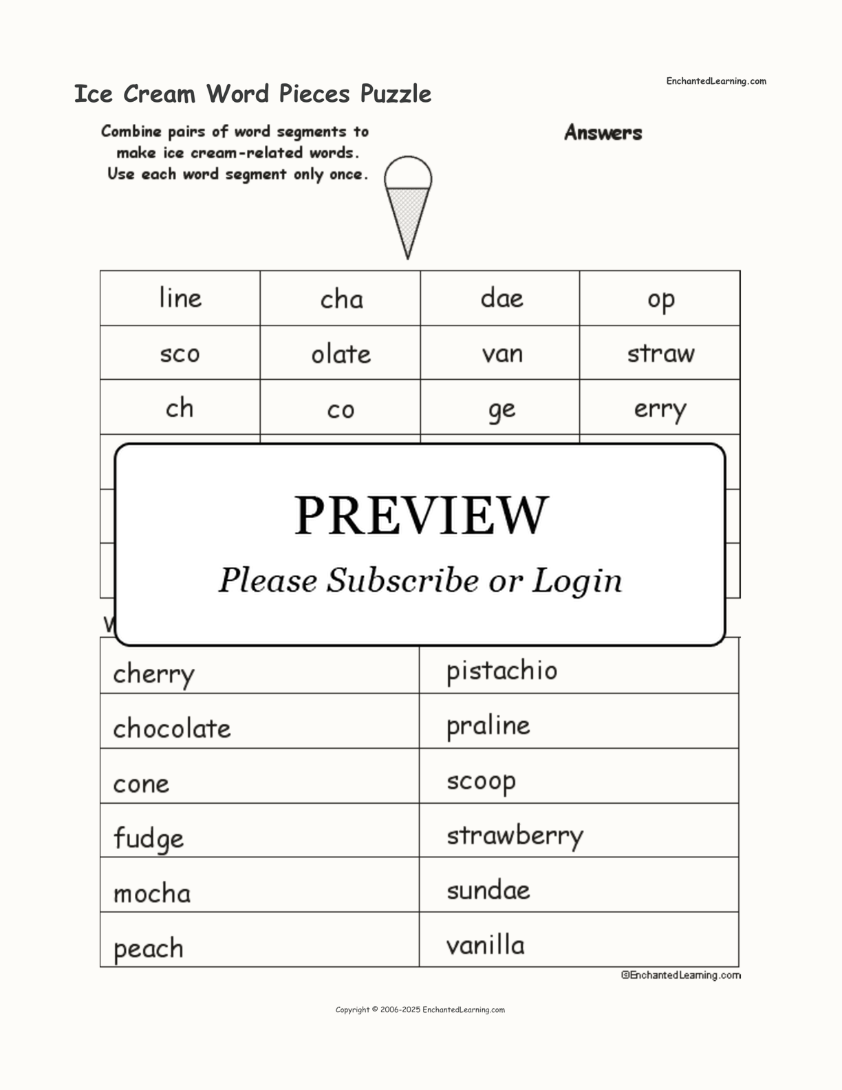 Ice Cream Word Pieces Puzzle interactive worksheet page 2