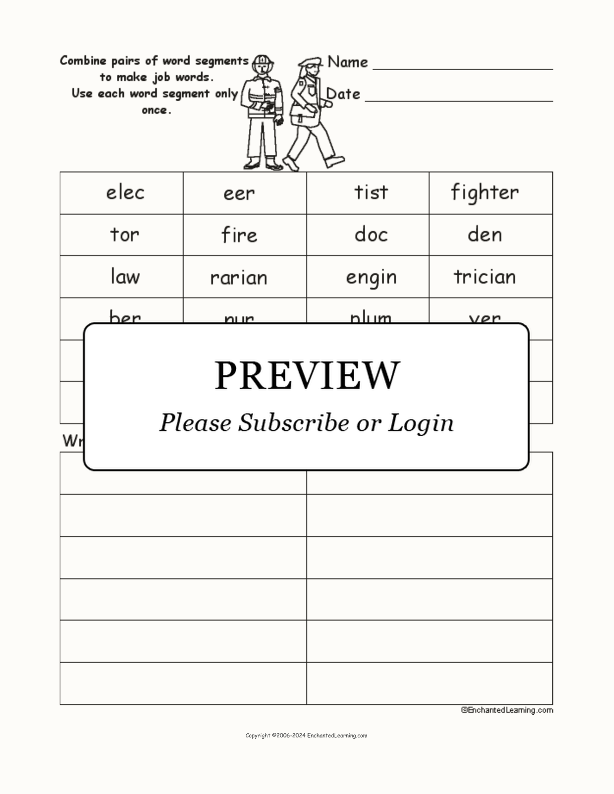 Job Word Pieces Puzzle interactive worksheet page 1