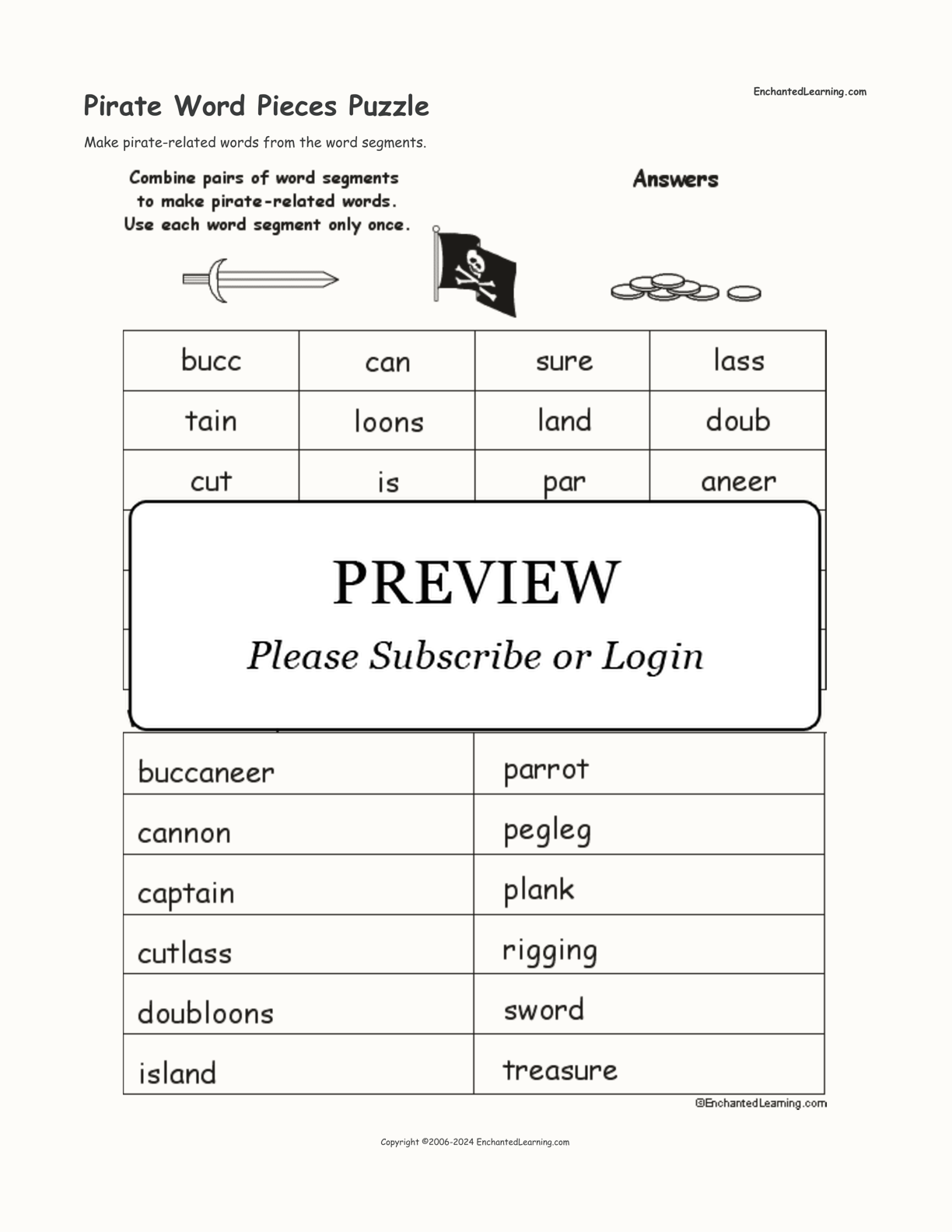Pirate Word Pieces Puzzle interactive worksheet page 2