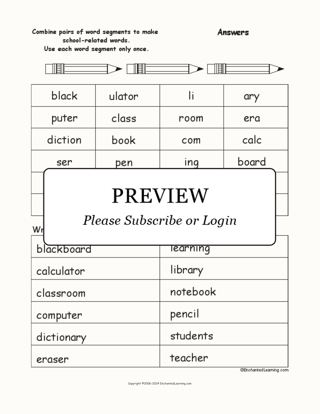 School Word Pieces Puzzle interactive worksheet page 2