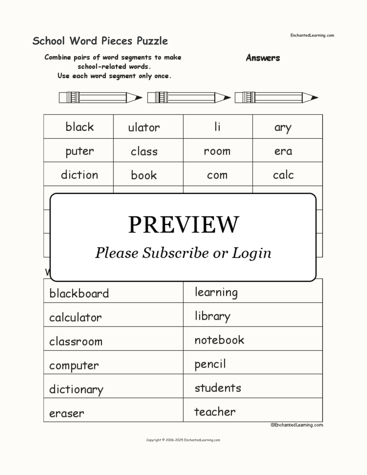 School Word Pieces Puzzle interactive worksheet page 2