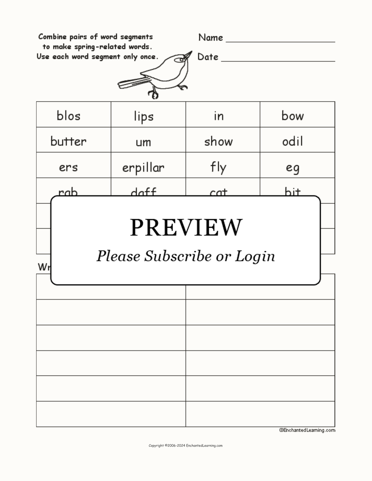 Spring Word Pieces Puzzle interactive worksheet page 1