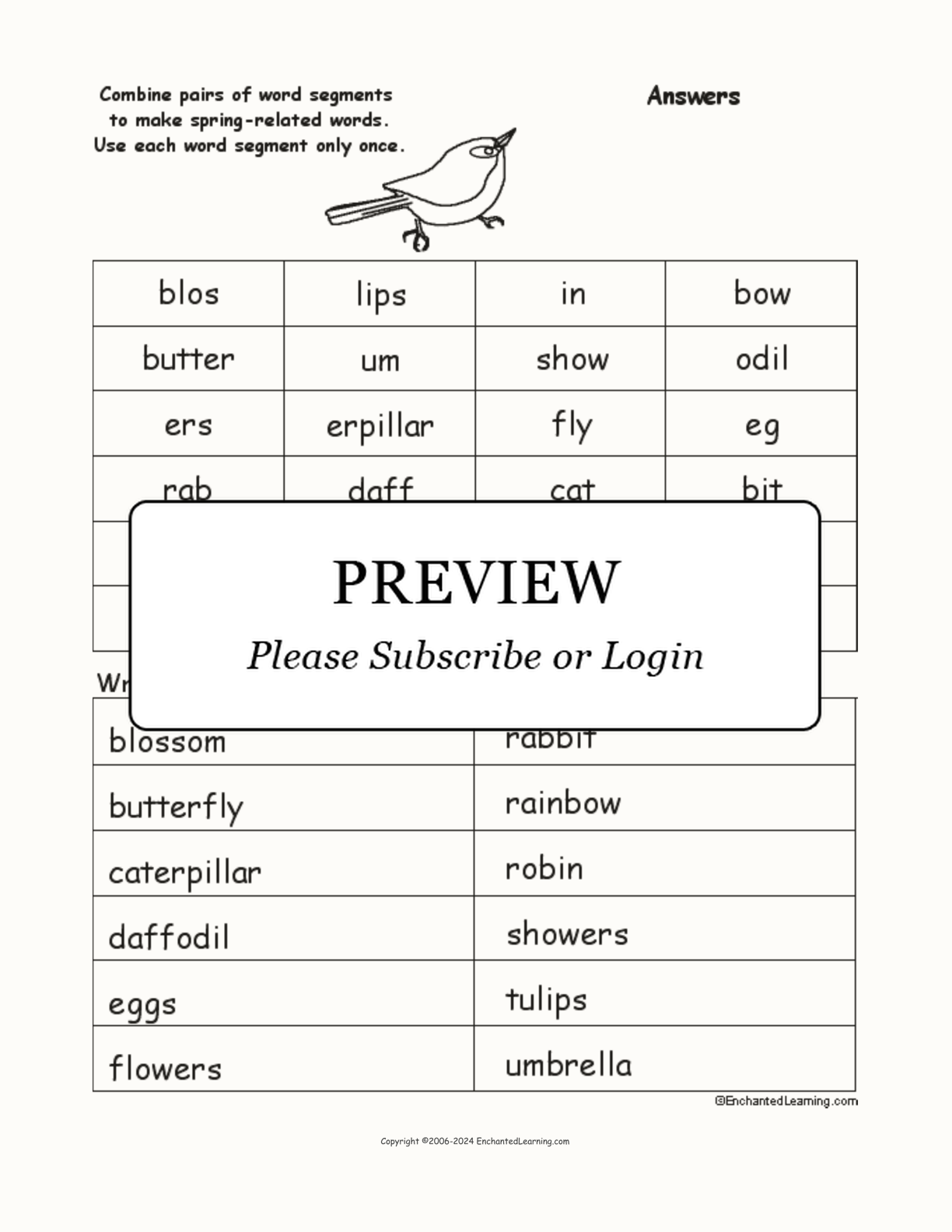 Spring Word Pieces Puzzle interactive worksheet page 2