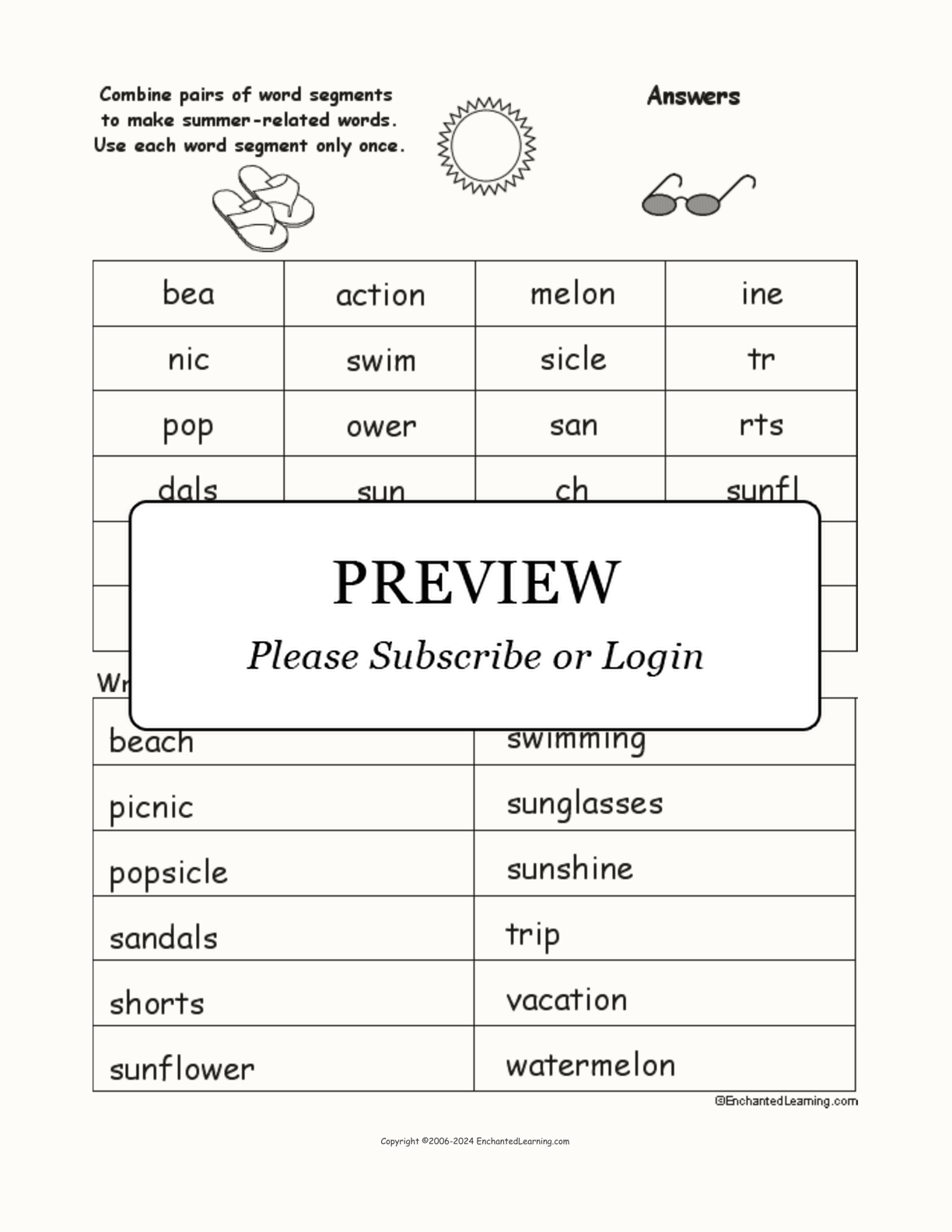 Summer Word Pieces Puzzle interactive worksheet page 2