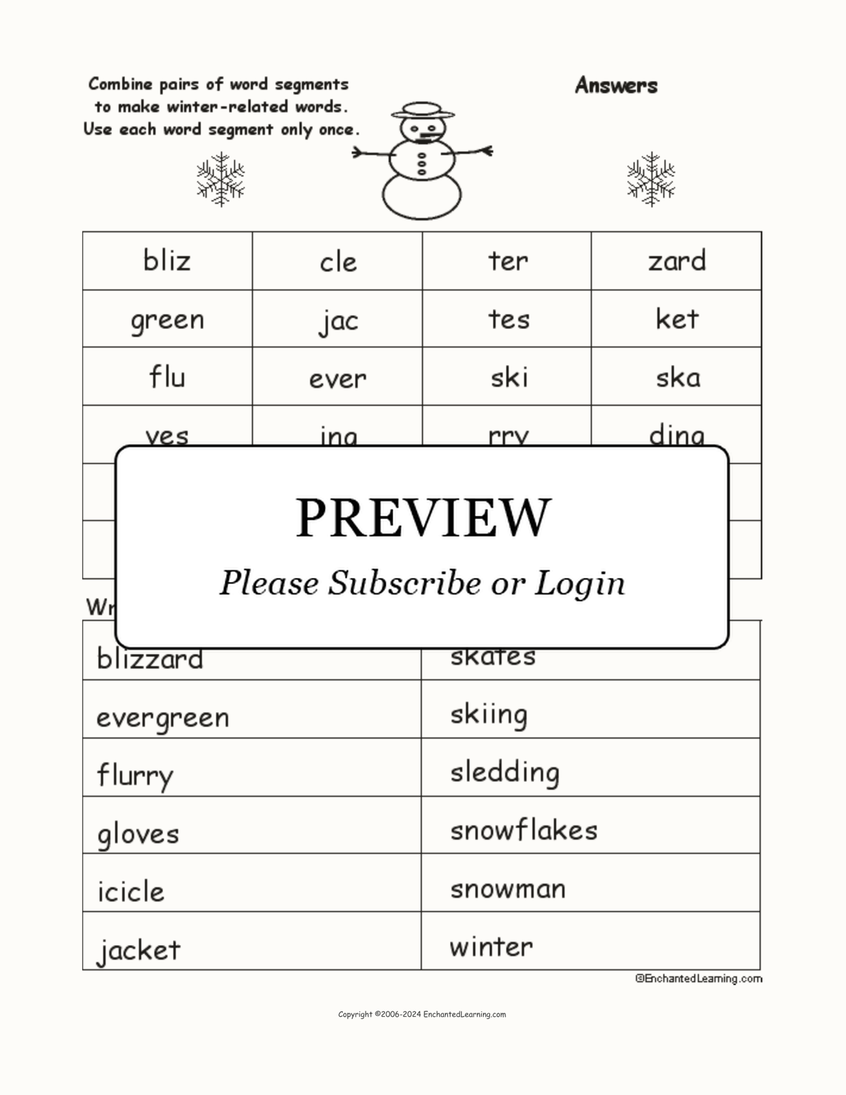 Winter Word Pieces Puzzle interactive worksheet page 2