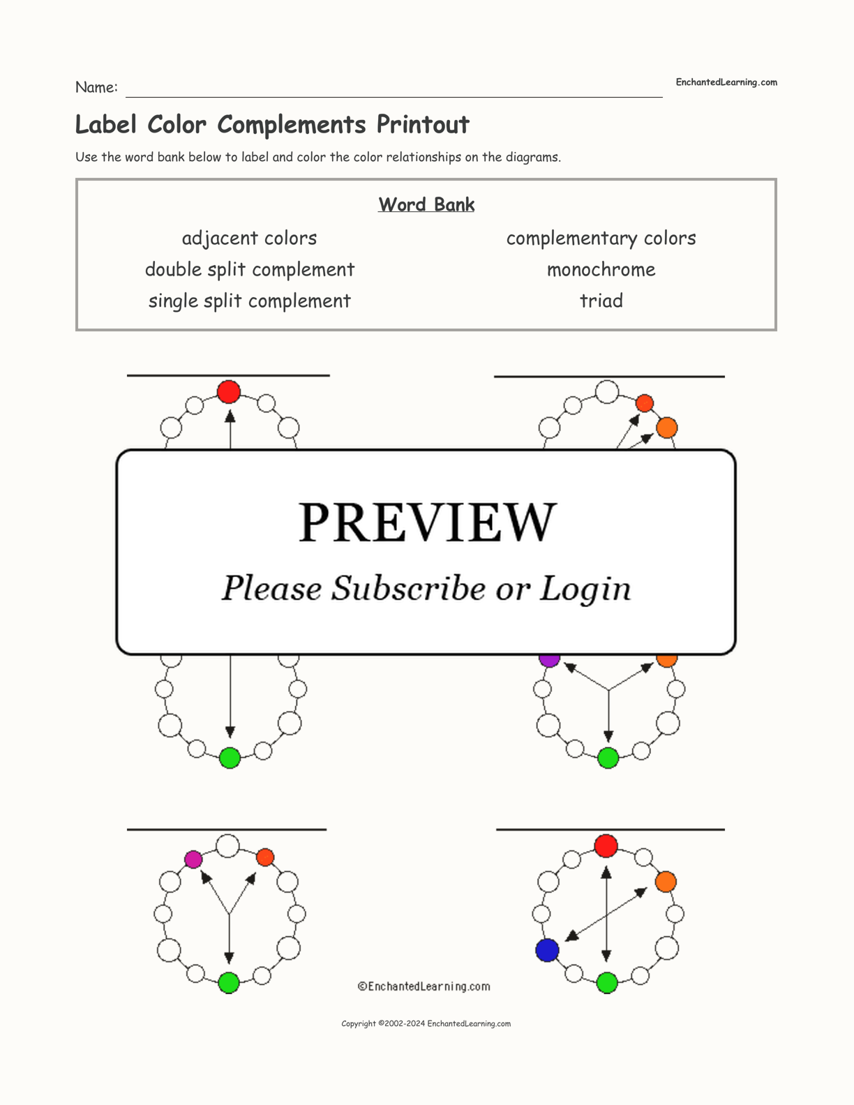 Label Color Complements Printout interactive worksheet page 1
