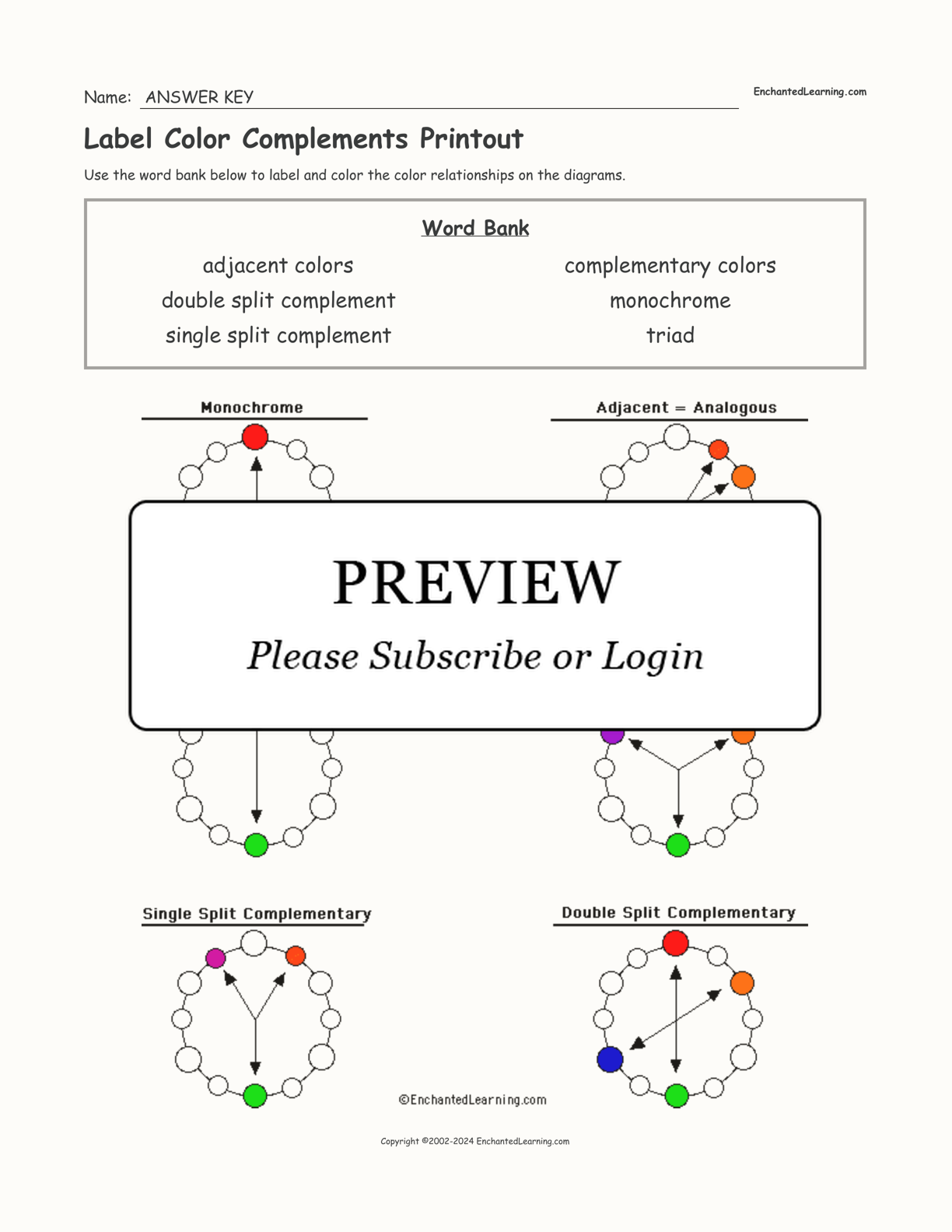 Label Color Complements Printout interactive worksheet page 2