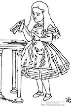 Search result: 'Alice Finds a Bottle Labeled "Drink Me" (Coloring Page)'