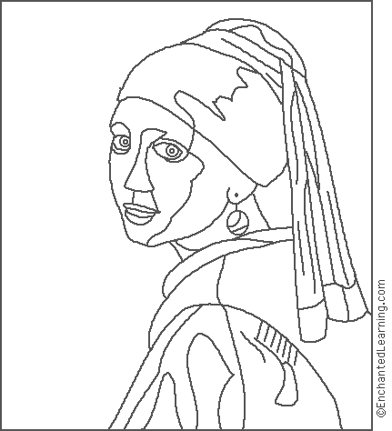 Search result: 'Jan Vermeer: Head of a Girl in a Turban Coloring Page'