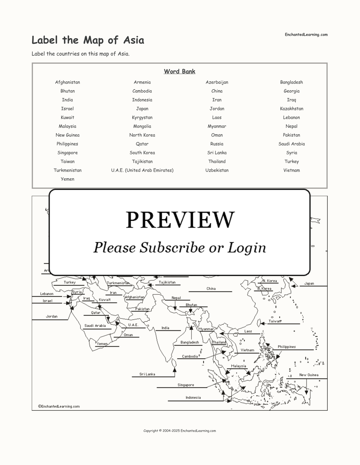 Label the Map of Asia interactive worksheet page 2