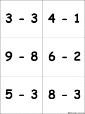 Search result: 'Flashcards: Subtraction Problems with Differences from 0-5 - #3'