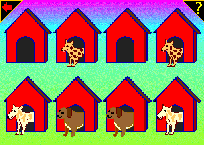 A picture of the Doghouse Matching-game screen in BUSY LITTLE BRAINS.