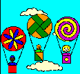A picture of the Hot-Air Balloon coloring screen in BUSY LITTLE BRAINS.
