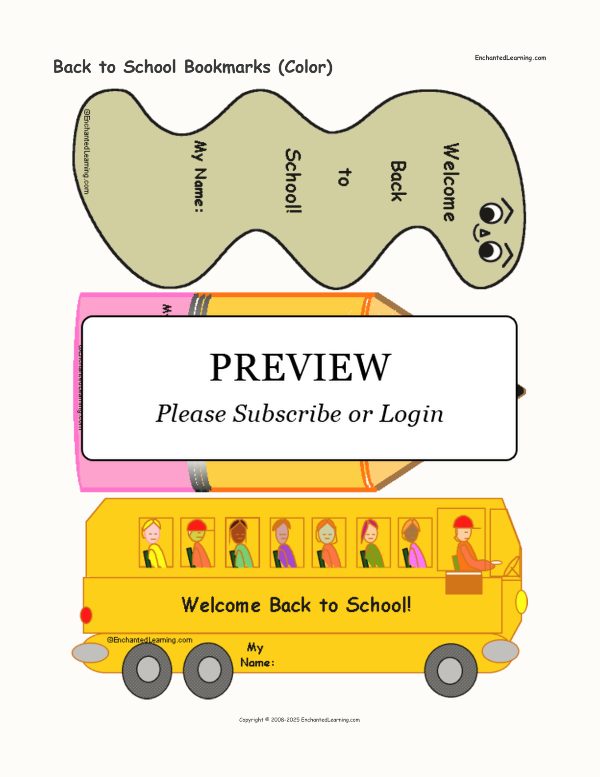 Back to School Bookmarks (Color) interactive printout page 1