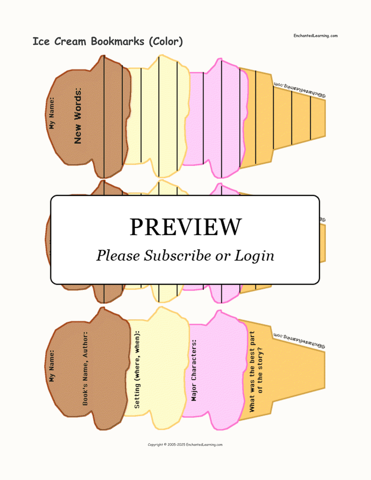 Ice Cream Bookmarks (Color) interactive worksheet page 1