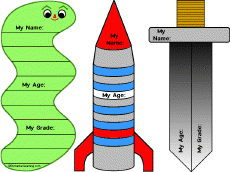 Search result: 'Bookworm, Rocket, Sword Simple Bookmarks Printout (Color): Graphic Organizers'