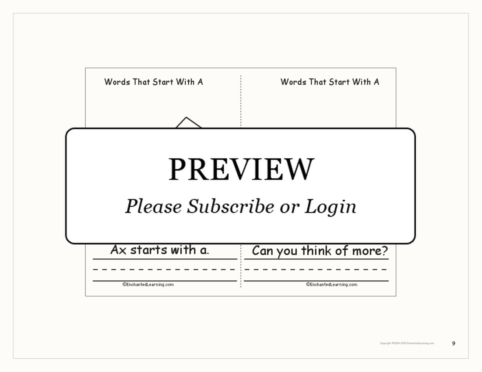 Words That Start With A interactive printout page 9