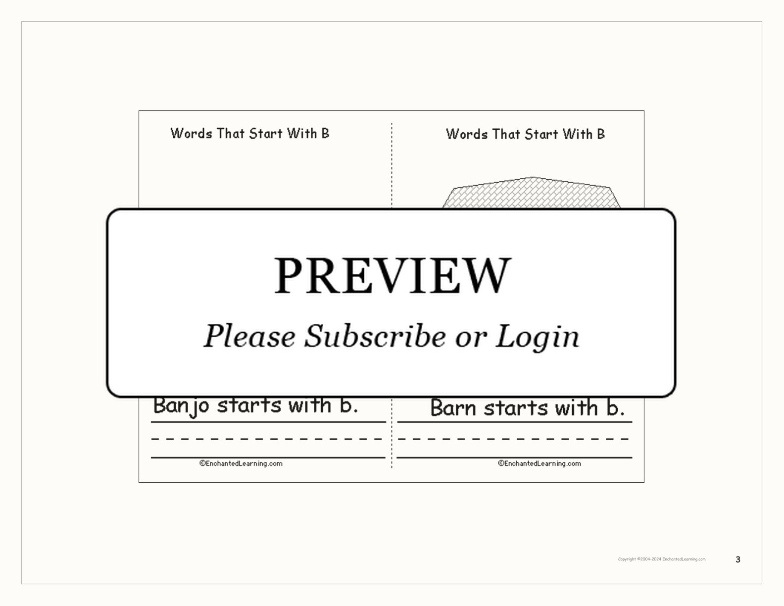 Words That Start With B: A Printable Book interactive printout page 3
