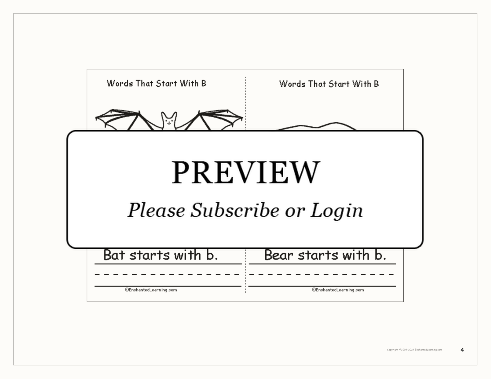 Words That Start With B: A Printable Book interactive printout page 4