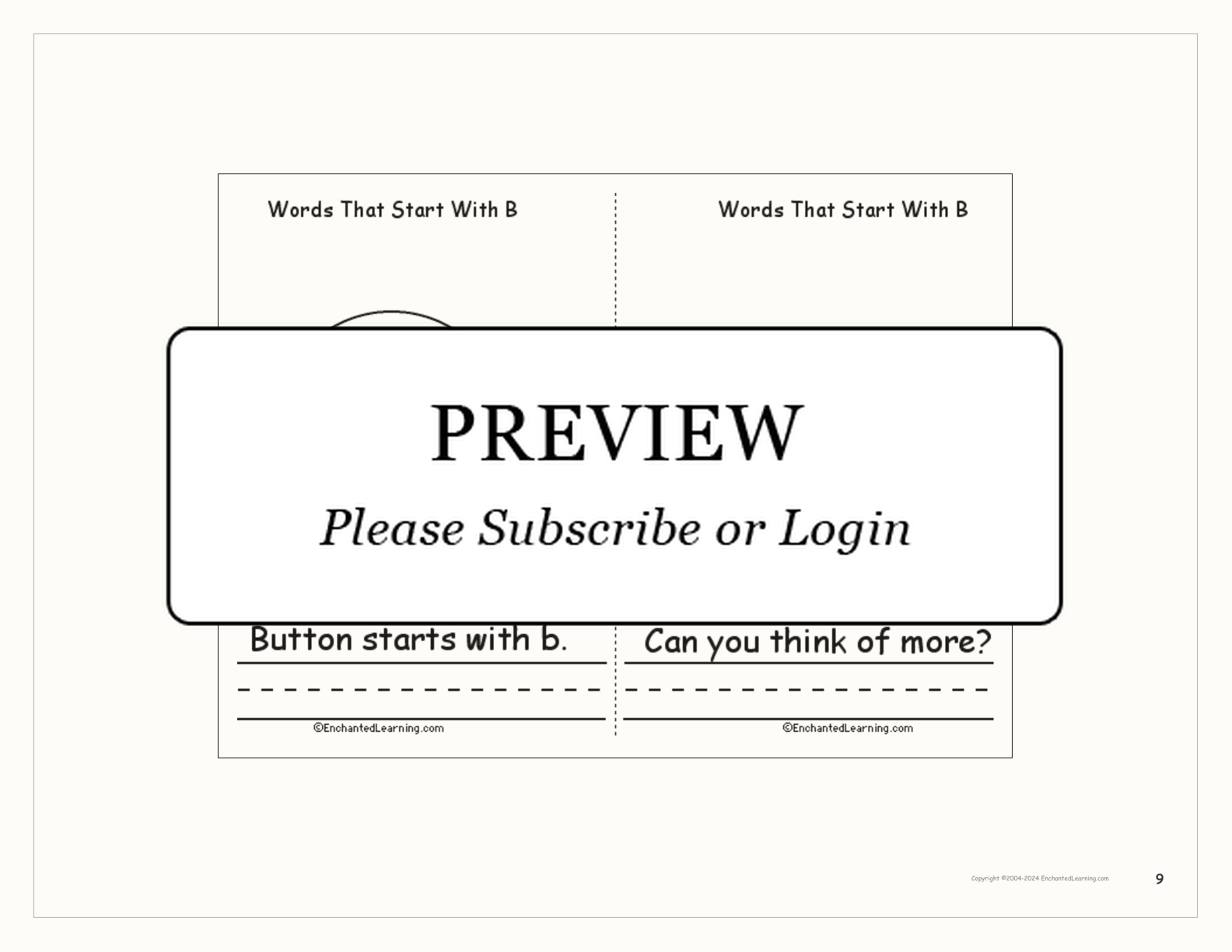 Words That Start With B: A Printable Book interactive printout page 9