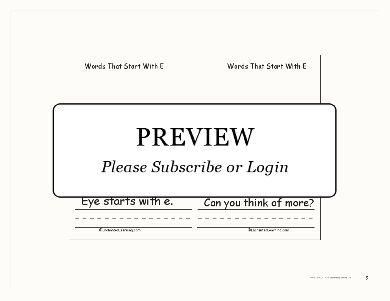 Words That Start With E interactive worksheet page 9
