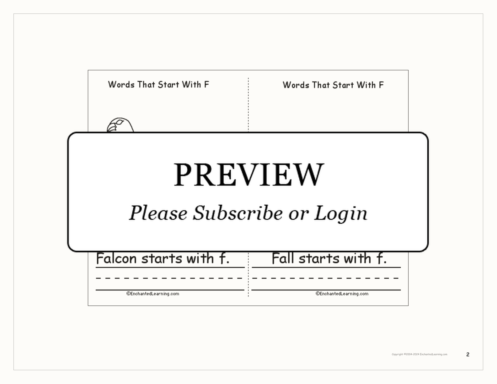 Words That Start With F: A Printable Book interactive printout page 2