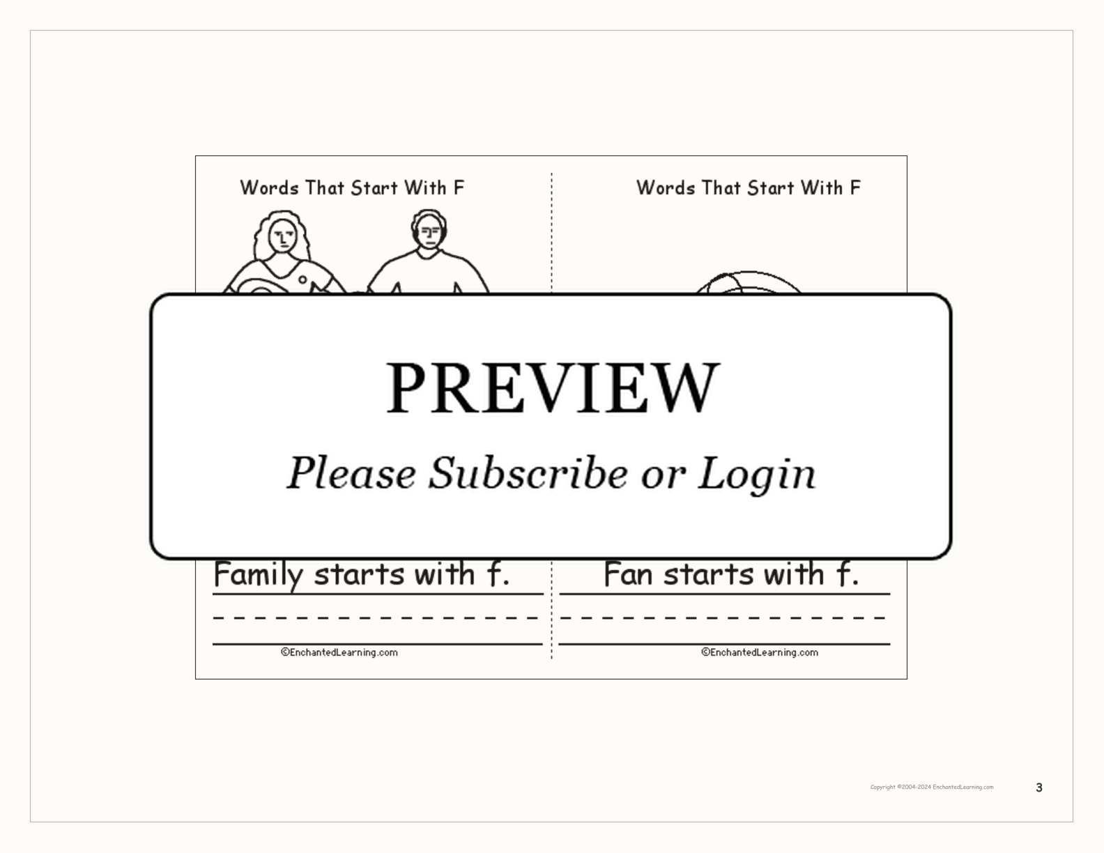 Words That Start With F: A Printable Book interactive printout page 3