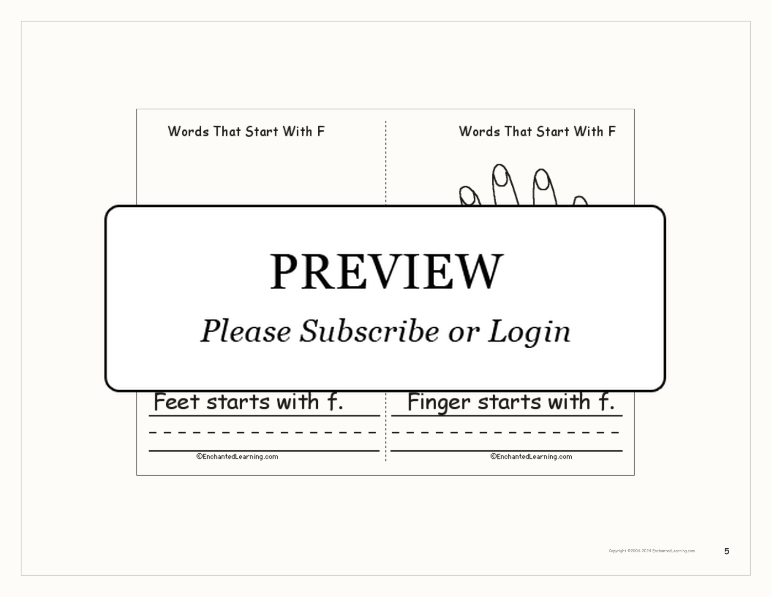 Words That Start With F: A Printable Book interactive printout page 5