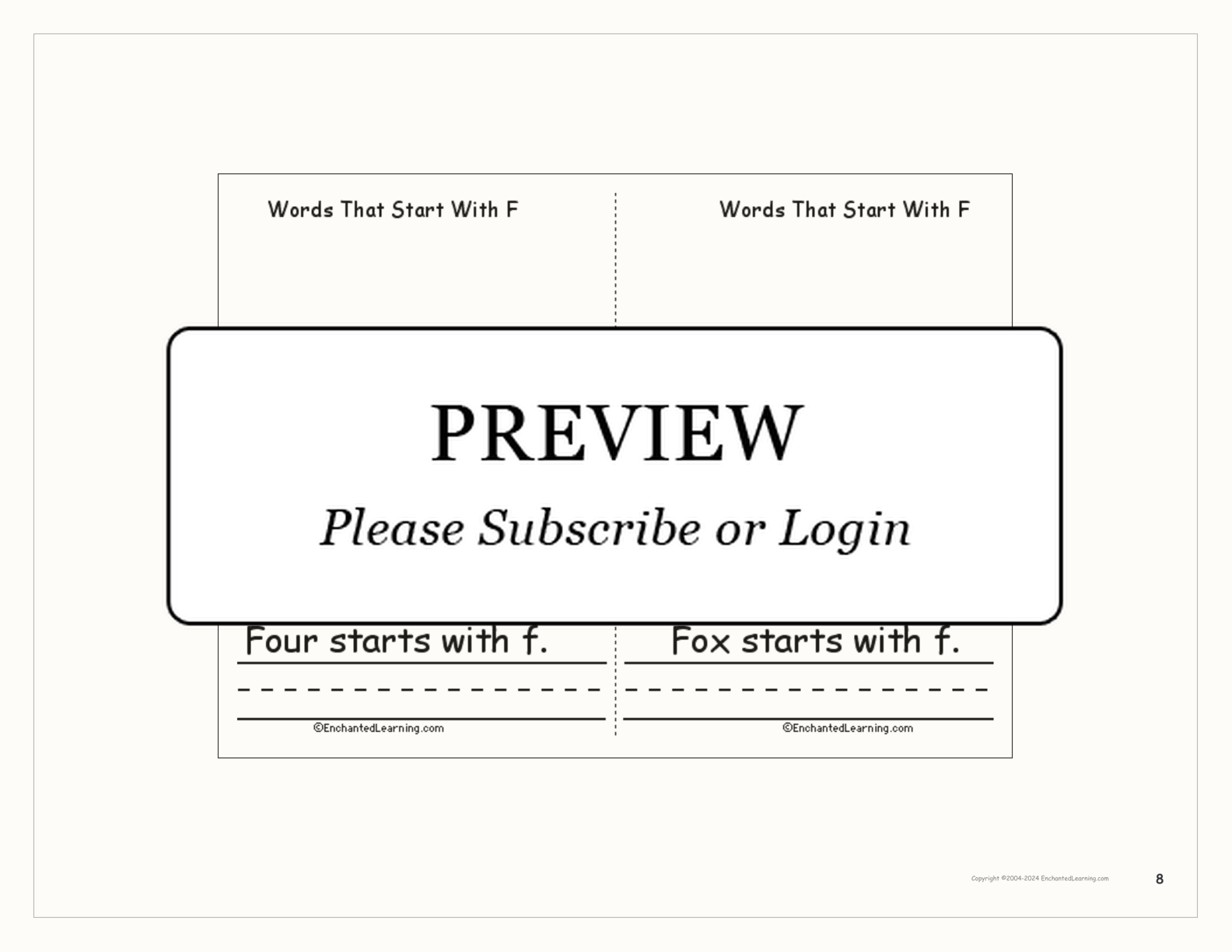 Words That Start With F: A Printable Book interactive printout page 8