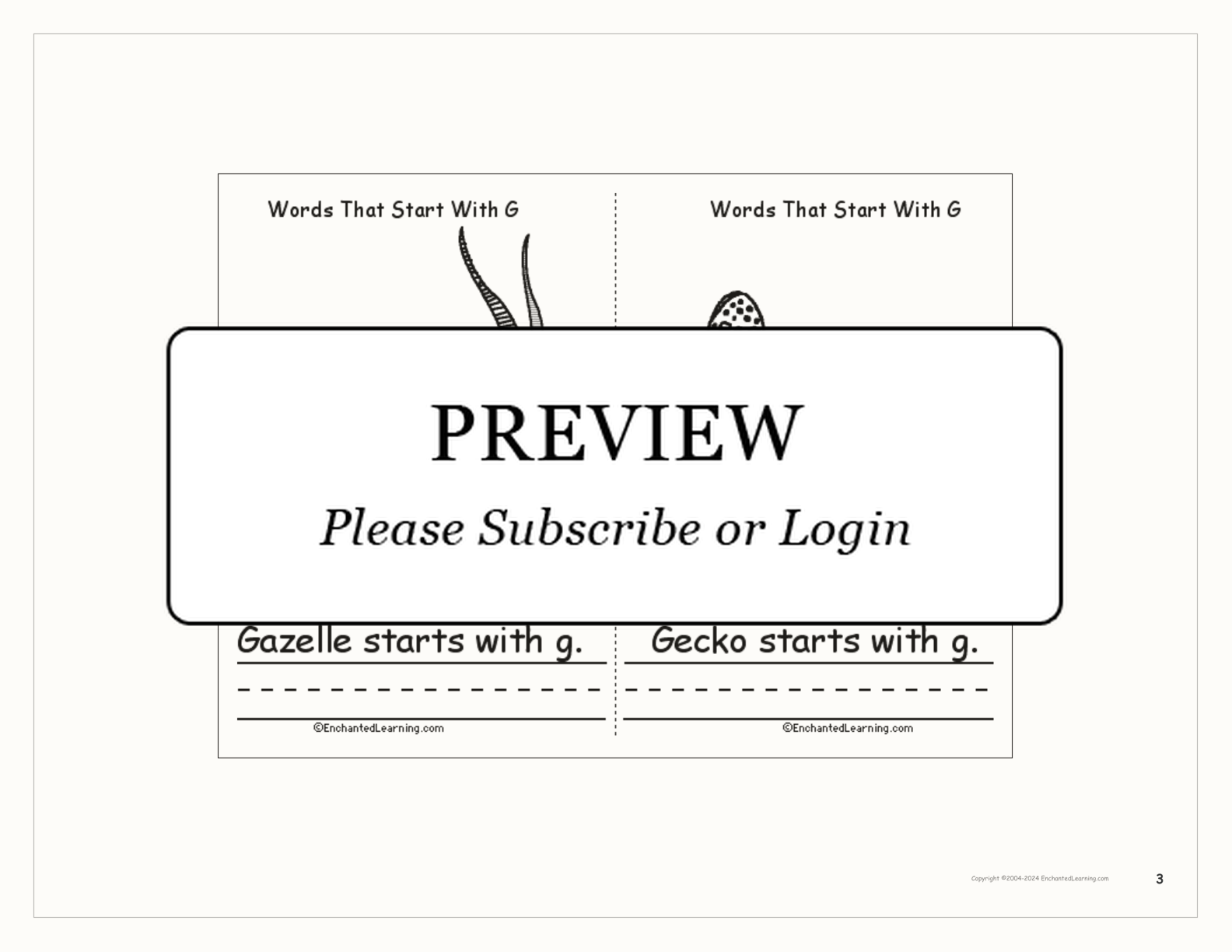 Words That Start With G: A Printable Book interactive printout page 3