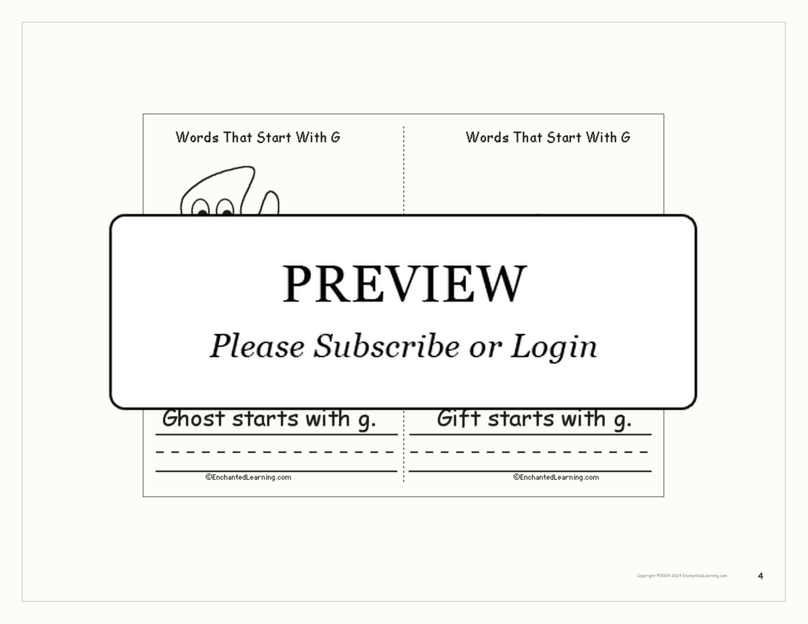 Words That Start With G: A Printable Book interactive printout page 4