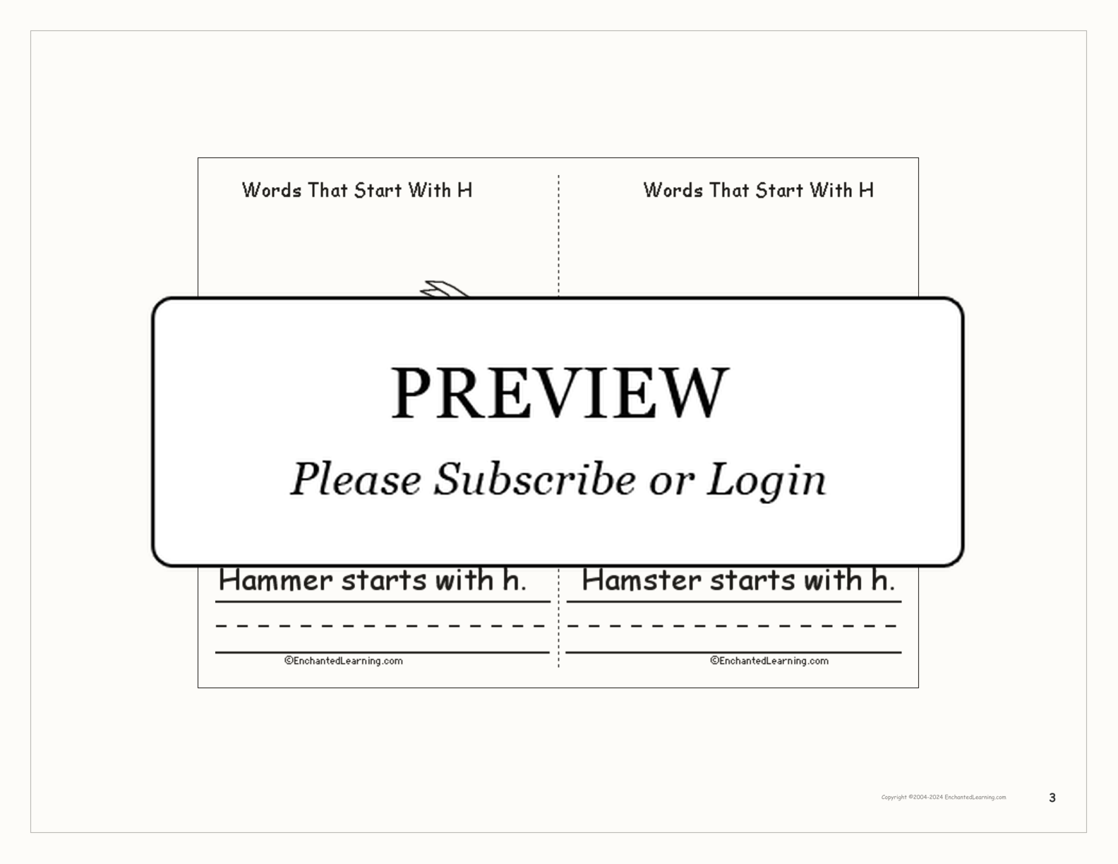 Words That Start With H: A Printable Book interactive printout page 3