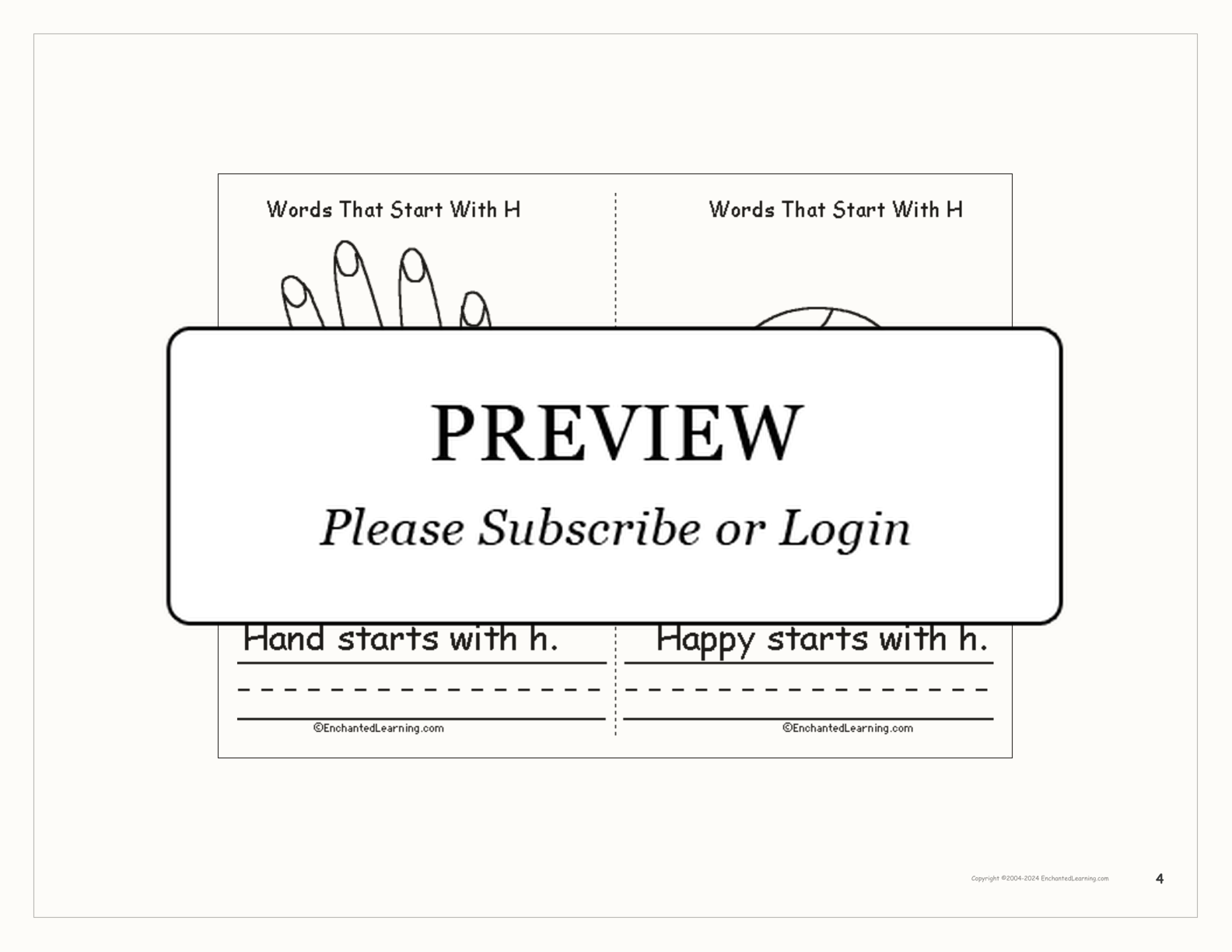 Words That Start With H: A Printable Book interactive printout page 4