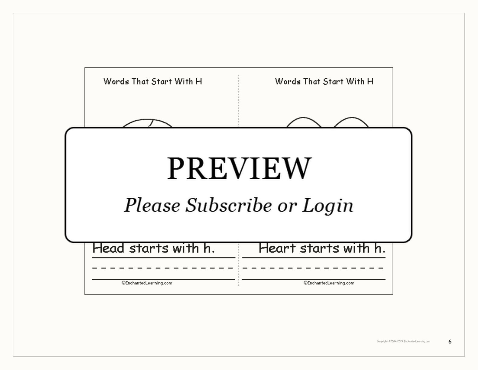 Words That Start With H: A Printable Book interactive printout page 6