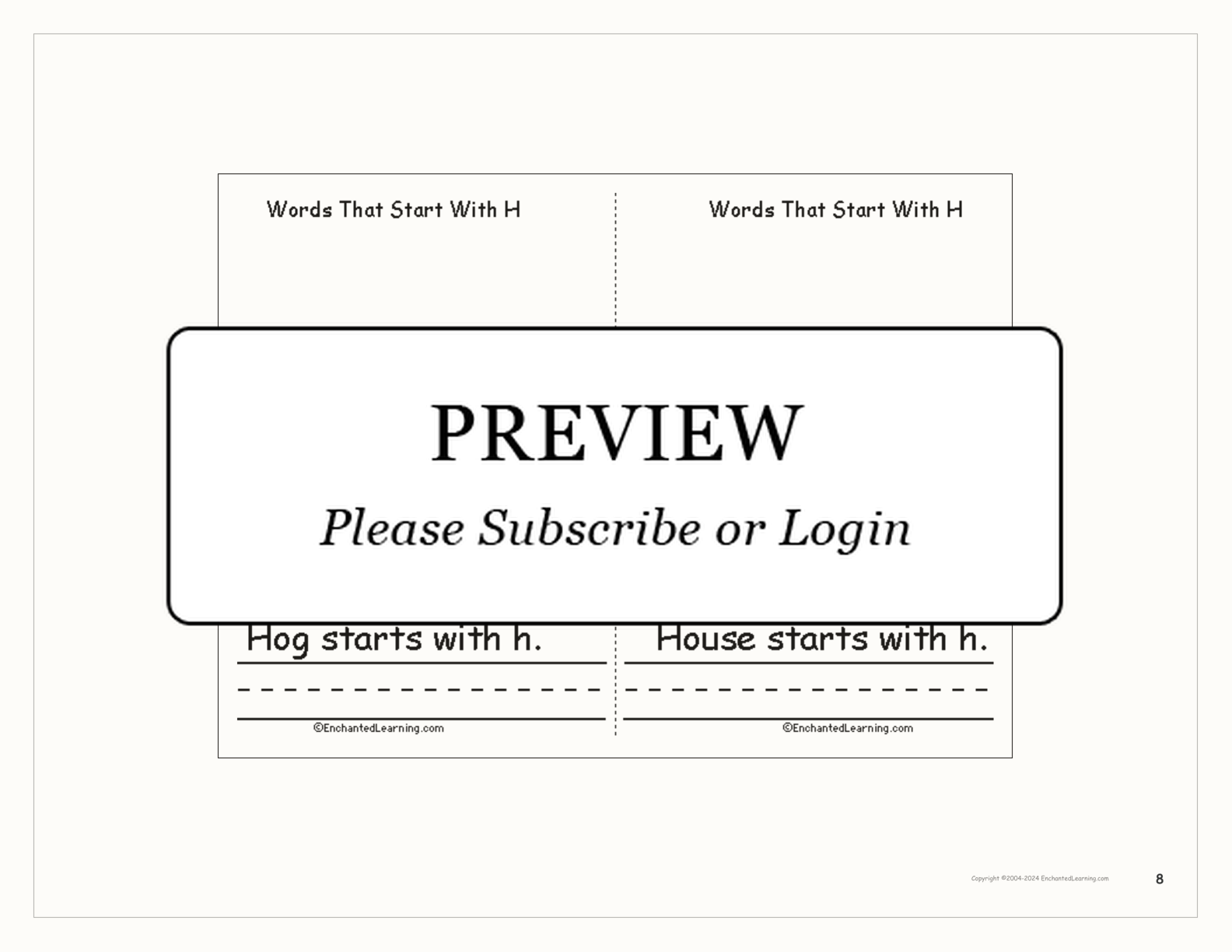 Words That Start With H: A Printable Book interactive printout page 8