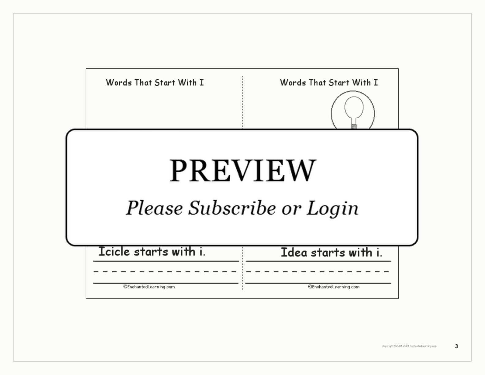 Words That Start With I: A Printable Book interactive printout page 3