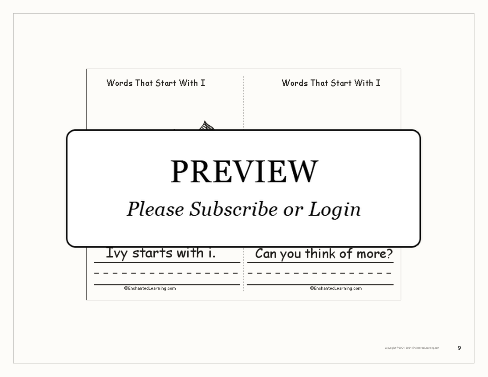 Words That Start With I: A Printable Book interactive printout page 9
