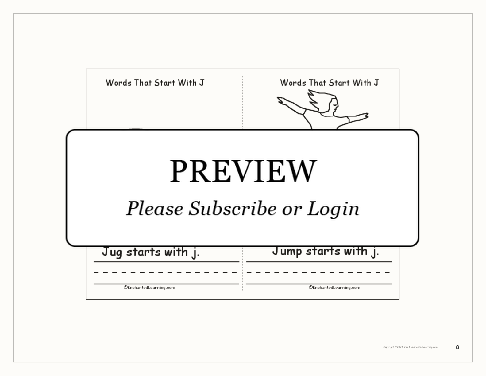 Words That Start With J: A Printable Book interactive printout page 8