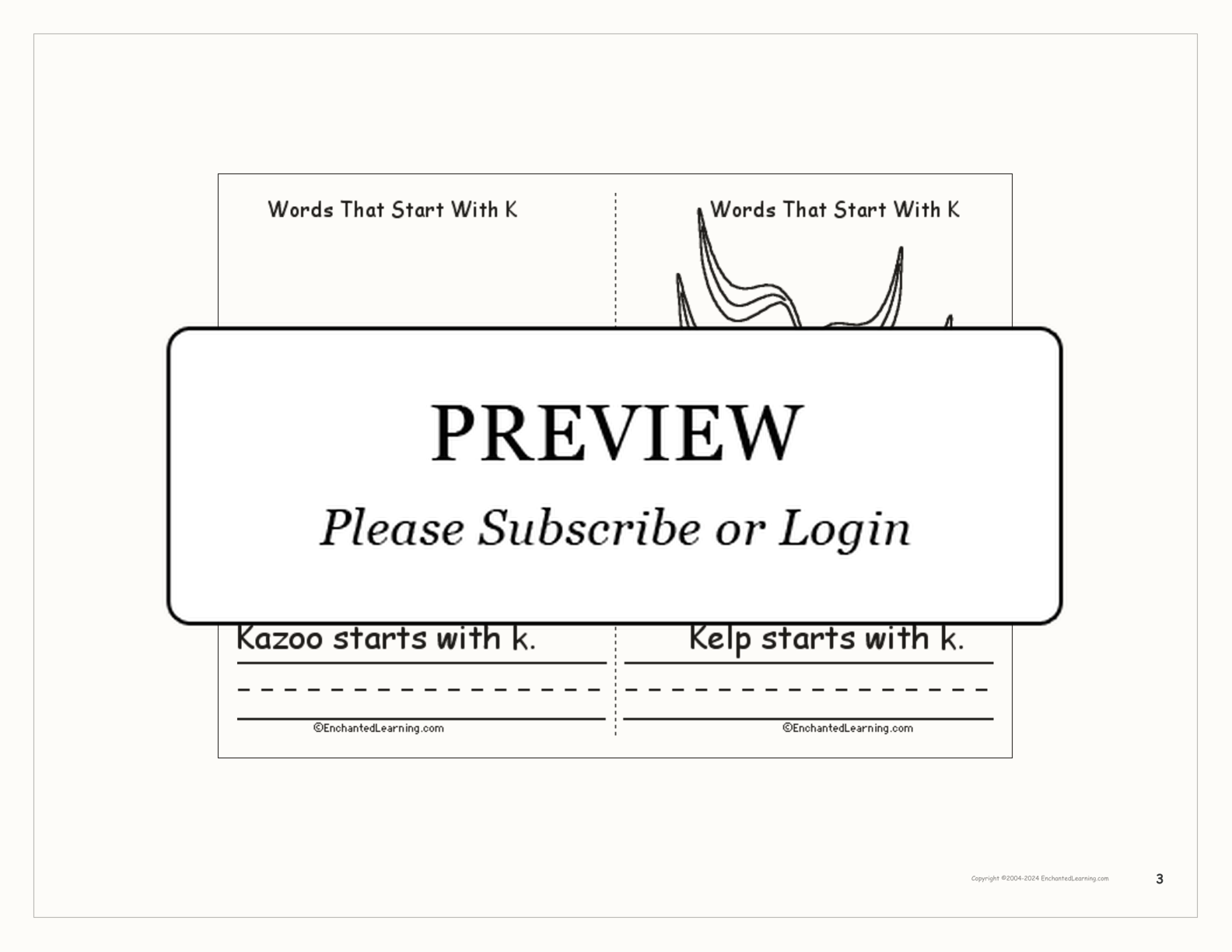Words That Start With K: A Printable Book interactive printout page 3