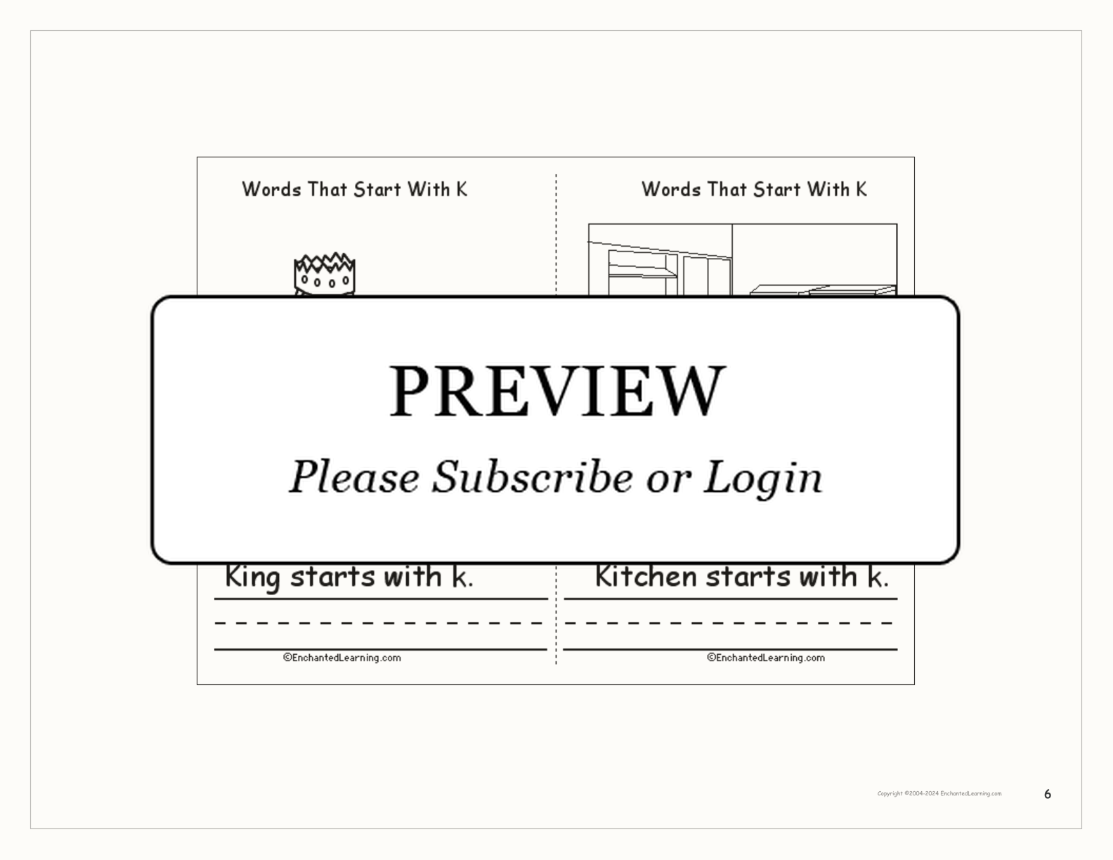 Words That Start With K: A Printable Book interactive printout page 6