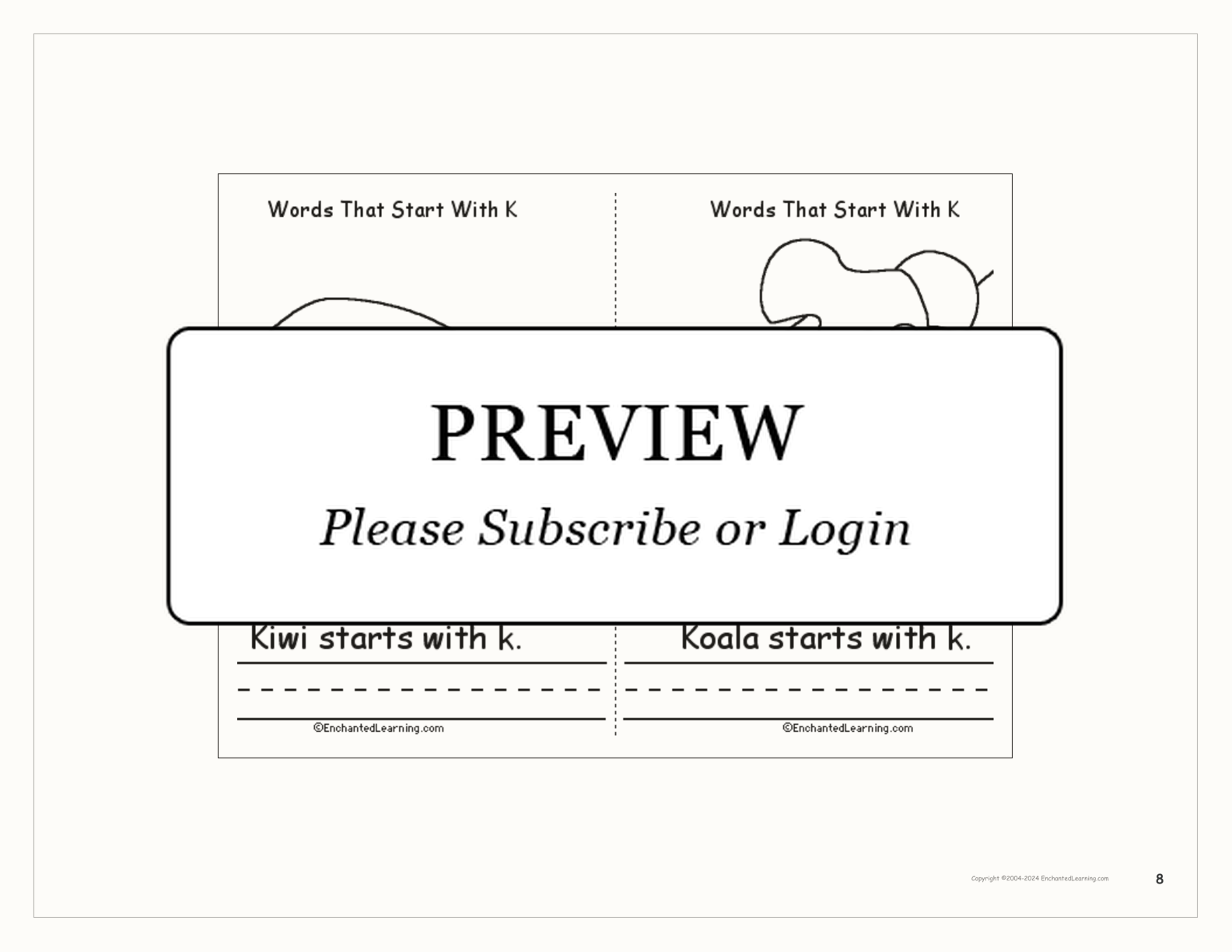 Words That Start With K: A Printable Book interactive printout page 8