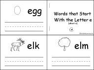 Search result: 'Words that Start With the Letter E Early Reader Book: Page 1, egg, elk, elm'