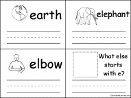 Search result: 'Words that Start With the Letter E Early Reader Book: Page 2, Earth. elbow, elephant'